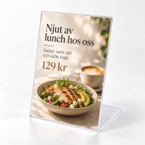 Menyhållare i akryl med A5 reklam för dagens lunch