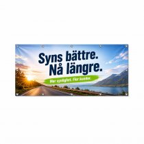 Banderoll 2 x 1 m i pvc eller mesh med tryck och öljetter
