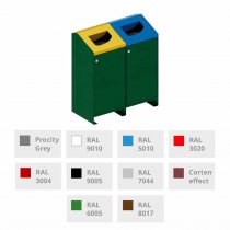 Berlin källsortering utomhus med 2 sopsorteringskärl i olika RAL-färger