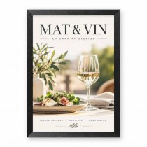 Crown affischram 50x70 i svart med 33 mm snäppprofil och affisch med mat- och vinmotiv