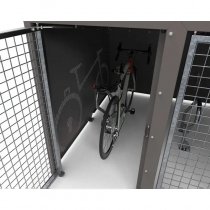 Detalj av nätdörr med lås på cykelhus Berlin basmodul