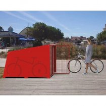 Cykelhus Berlin basmodul placerad i utemiljö för låsbar cykelförvaring