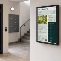 Digital informationstavla som trapphustavla och våningsregister