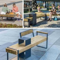 Exempelbild på parkbänkar och bord från Momentum utemöbler