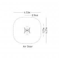 Ritning över säkerhetsområde och fallhöjd för Air Skier utegym.