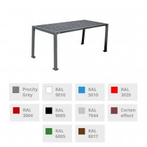 Färgval för Silaos parkbord i stål – RAL-kulörer och corteneffekt
