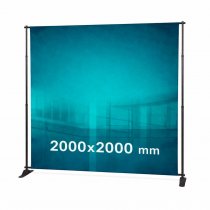FlexWall Medium mässvägg med textiltryck i format 2000 × 2000 mm
