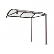 Förlängningsmodul Voute M gångpassage i mörkgrå GPRO-kulör med UV-skyddat polykarbonattak och galvaniserad stålram.