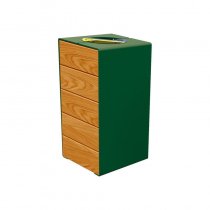 Sopsorteringskärl utomhus i trä och stål KUBE i grön RAL 6005