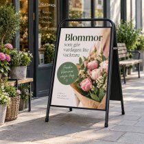 Gatuställ Easy 70x100 utanför blomsterbutik med affisch