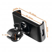 Mått på hållare surfplatta XL med klämfäste, grepp 158–276 mm och klämma 15–40 mm