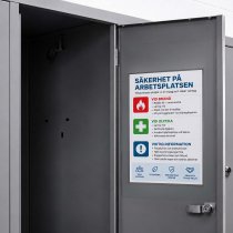 Plastficka A4 med säkerhetsinstruktioner i skåp