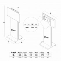 Tekniska mått och dimensioner för digital skyltfönsterdisplay med textilprint och Samsung-skärm