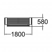 Teknisk ritning av Momentum parksoffa med armstöd – längd 1800 mm och djup 580 mm.