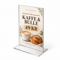 Liten prisskylt menyhållare i akryl t-ställ format