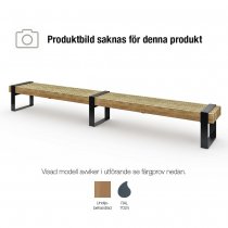 Långbänk ute Momentum i linoljebehandlad nordisk furu med mörkgrå metallram RAL 7024.