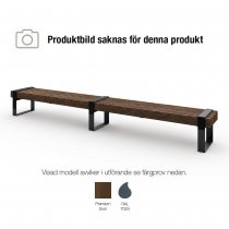 Långbänk ute Momentum med premium brun furu och mörkgrå pulverlackerad metallram RAL 7024.