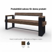 Platsbild för Momentum parksoffa med armstöd – premium brun furu och mörkgrå stålram RAL 7024.