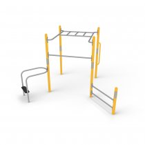 Multi Fitness Gym utegym i gult och grått stål med flera träningsstationer