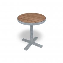 Runt utebord i värmebehandlat trä och galvad fot