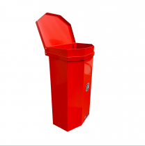 Röd papperskorg Parken med öppet lock