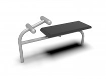 Situpsbänk i ljusgrått stål med svart liggyta för utomhusträning.