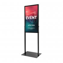 Sky Go 43 tum digital signage med Samsung-skärm, visande välkomstbudskap i butiksmiljö