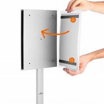 Displayställ i rostfritt stål med affischållare