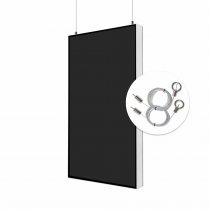 Smart Line Digital skärm 50 tum i vit modell med upphängningskit för montering från tak i offentlig miljö.