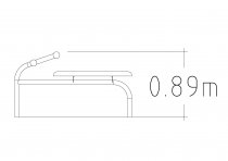 Teknisk sidovy av situpsbänk utomhus med höjdmått 0,89 meter.