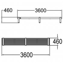 Teknisk ritning av Långbänk ute Momentum, sidovy med mått 3600 × 460 mm.