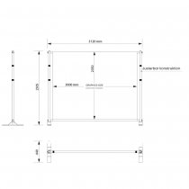 Teknisk ritning med mått och justerbar konstruktion för FlexWall Large