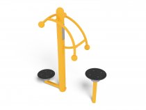 Twister utegym i gul färg med två plattformar för roterande bålövningar