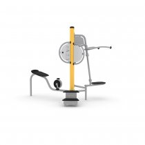 Flexo multi-fitnessstation i gult och titan för offentlig miljö och parkträning