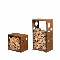 vedförvaring tillverkad av cortenstål