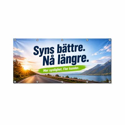 Banderoll 2 x 1 m i pvc eller mesh med tryck och öljetter