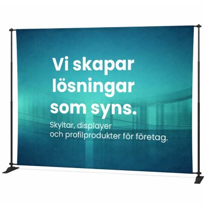 FlexWall Large mässvägg med textiltryck monterad på justerbart stativ
