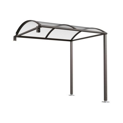 Förlängningsmodul Voute M gångpassage i mörkgrå GPRO-kulör med UV-skyddat polykarbonattak och galvaniserad stålram.