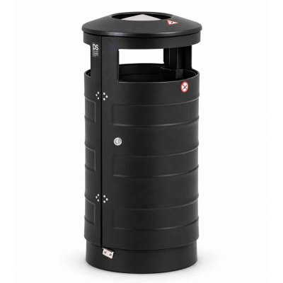 Sidovy av Papperskorg Classic med askkopp 70L Svart RAL 9005