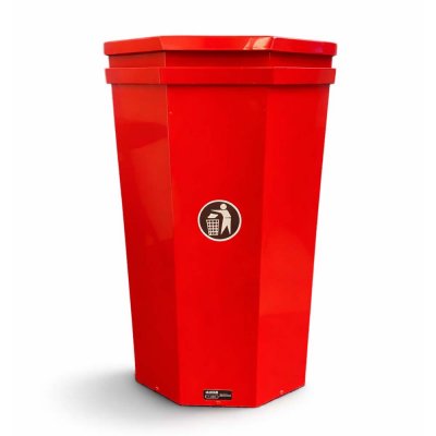 Röd papperskorg med lock och tilt Parken 40 liter