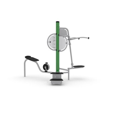 Sidovy Flexo utomhusgym i grönt och titan med cykel och step up-plattformar