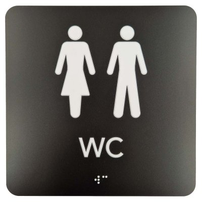 WC-skylt & taktil informationsskylt för toalett i svart plast
