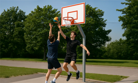 Basketkorg utomhus spela boll skolgård