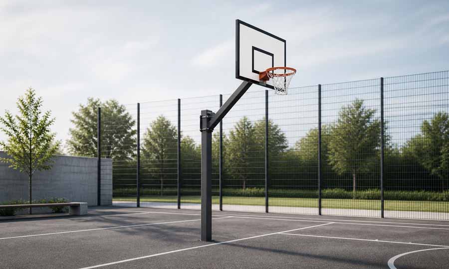 Bollspel utomhus med basketkorg, pingisbord och fotbollsmål Bollspel utomhus med basketkorg, pingisbord och fotbollsmål