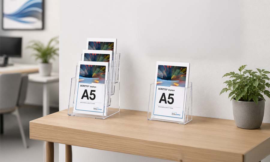 Akrylställ - broschyrställ för A5 format
