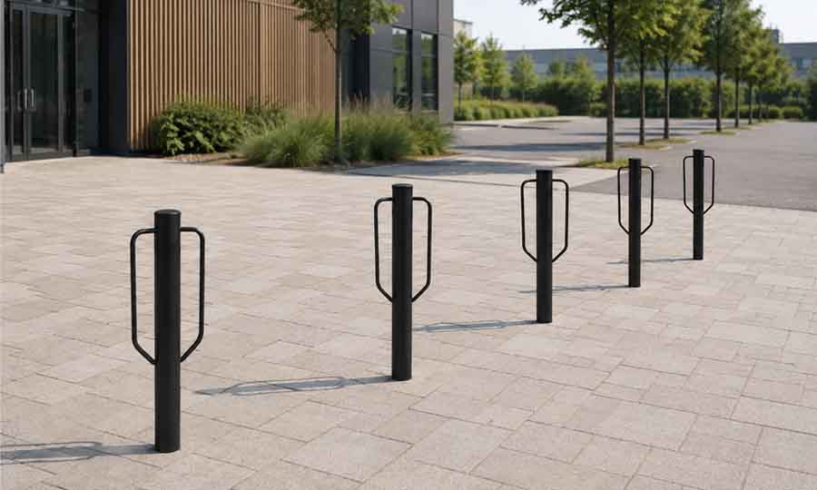 Cykelpollare för ytmontering och nedgjutning på Skyltab