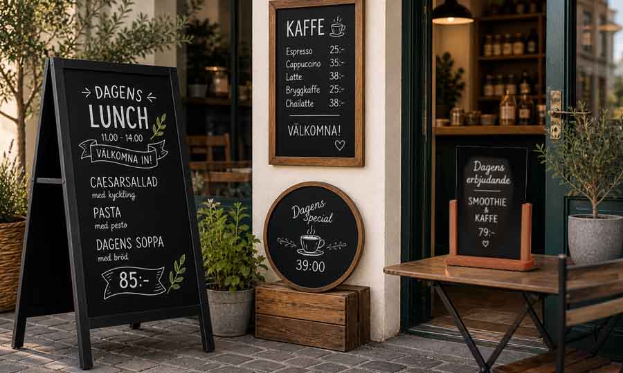 Griffeltavlor för café, restaurang och butik
