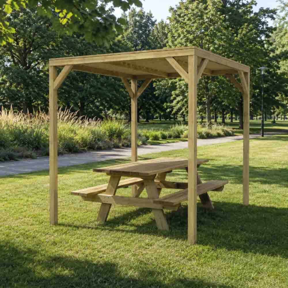 Pergola i tryckimpregnerat virke för bänkbord