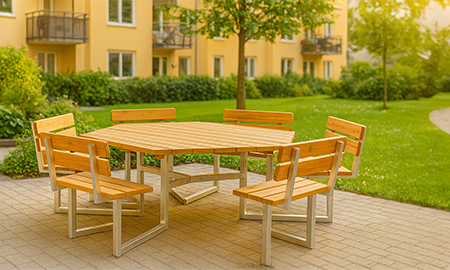 Picknickbord på innergård vid BRF