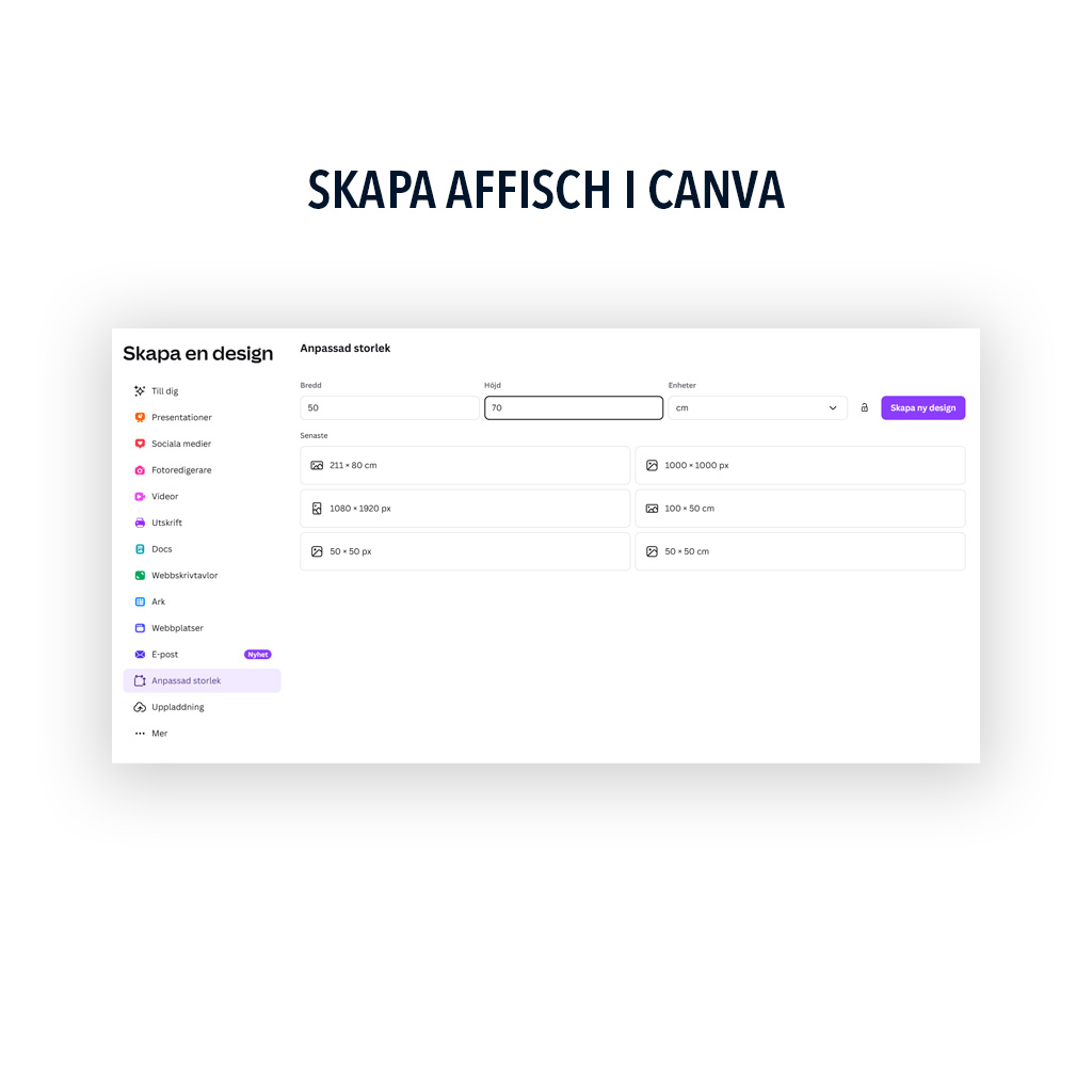 Skapa affisch i korrekt storlek i Canva